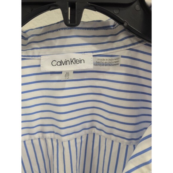 Calvin Klein Blue & White Striped Lace-Up V-Neck Long Sleeve Blouse XL - Picture 4 of 4